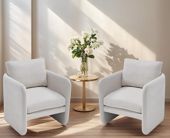 EALSON Comfy Accent Chairs Set of 2 Modern Living Room Chairs with Arm Mid Century Reading Lounge Chairs for Adults Upholstered Armchairs for Living Room/Reading Room/Bedroom/Office, Chenille Beige