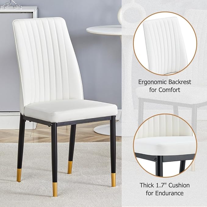 Dining Table Chairs Set for 4, Modern Rectangular Dining Room Table Set PU Leather Upholstered Dining Chairs 55" Dinner Table Set for Kitchen, Dining Room (Dining Table Set for 4, White)