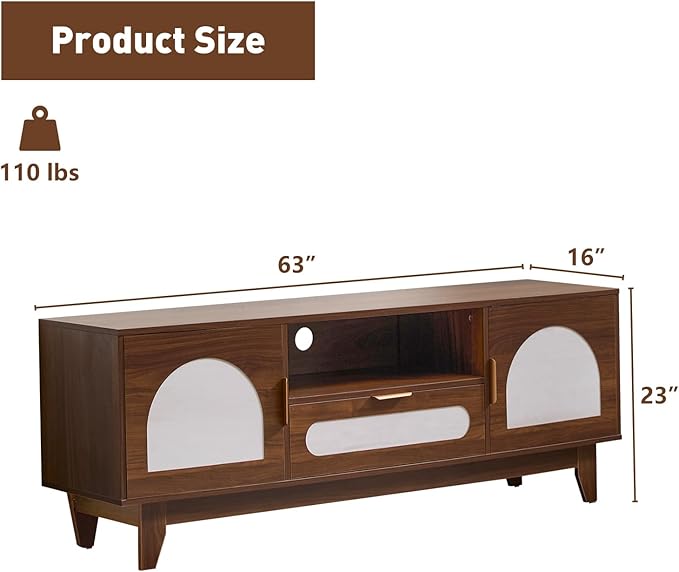 CANMOV 63" Mid Century Modern TV Stand for 60-70 inch TV, Entertainment Center with Storage & Drawer, Wooden Media TV Console for Living Room & Bedroom - Walnut