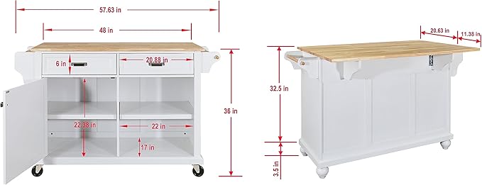 Mobile Kitchen Island on 5 Universal Wheels, Greenguard Gold Certified, Stationary Storage Island with 5 Wood Cabinet Feet, Utility Kitchen Island Cart with Drop-Leaf and Storage for Kitchen (Gray)