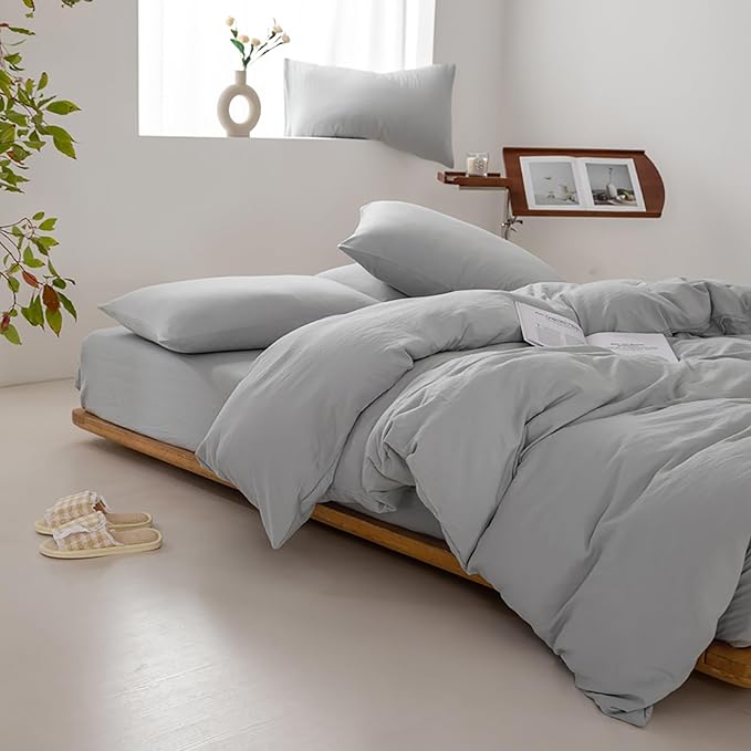 Luxlovery Silver Grey Comforter Set California King Light Grey Bedding Comforter Set Cal King Size Women Men Light Gray Bedding Set Soft Solid Men Women Bedding Set Comforter Cal King