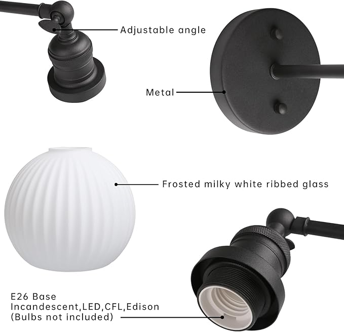 Vintage Wall Sconce 1-Light with Milk White Glass Globe Shade, Hardwired Modern Indoor Wall Mounted Lamp Fixture for Farmhouse Living Room Bedroom Bathroom