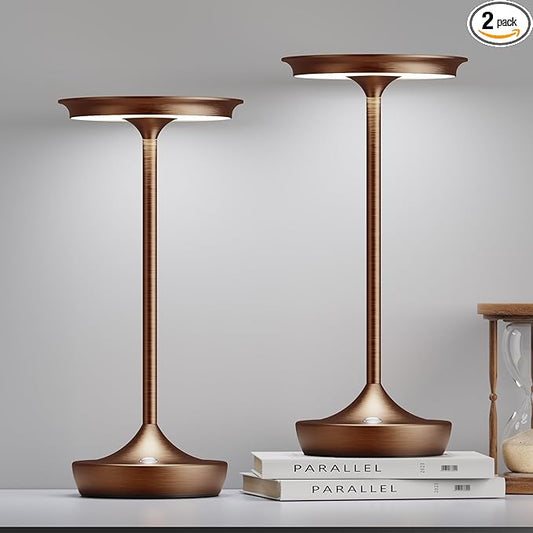LED Cordless Table Lamps Rechargeable - Outdoor Battery Operated Portable Table Light 3 Color Stepless Dimming Tables Lamp with Memory Function for Patio Restaurant Dining 2 Pack Moka