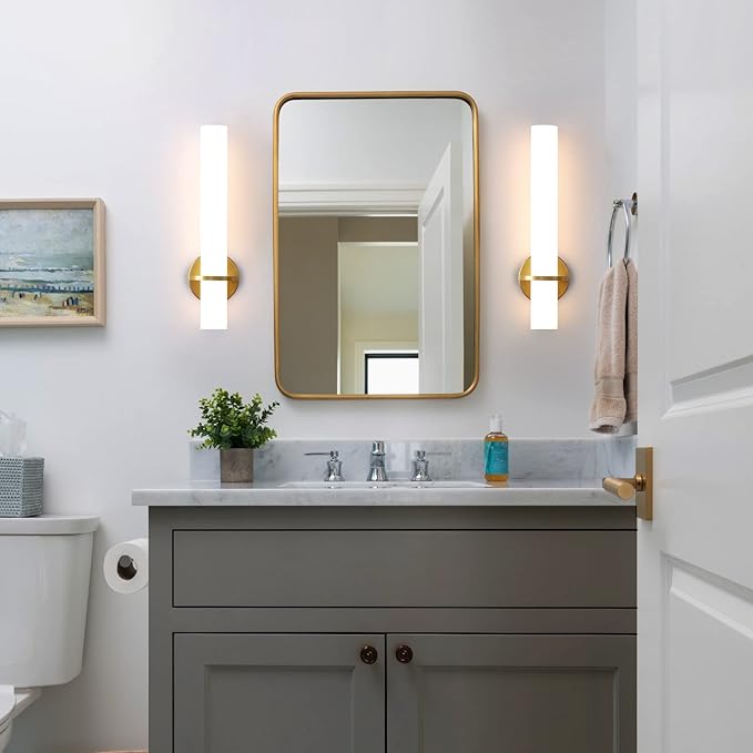 Gold Wall Sconces Set of Two - 18 inch Dimmable Modern Sconces Wall Lighting 18W 3000K LED Wall Lights Acrylic Lampshade Hardwired Wall Light Fixtures for Living Room Bedroom Bathroom Hallway