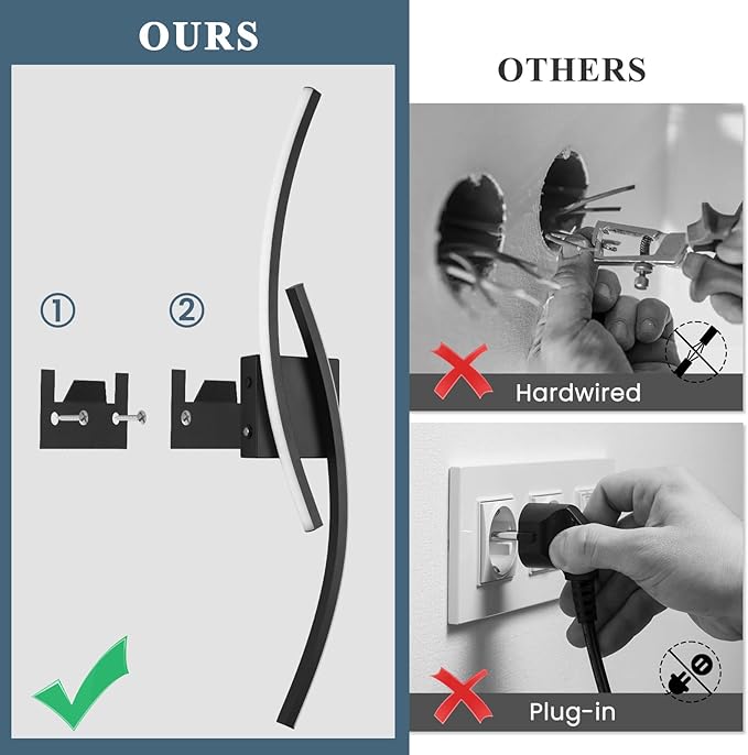 15000mAh Battery Operated Wall Sconce Set of 2,Black Wall Sconces with Remote Control,3000K-6000K Modern LED Wireless Wall Light for Living Room, Hallway, Bedroom, 39.3 Inch (2 Pack)