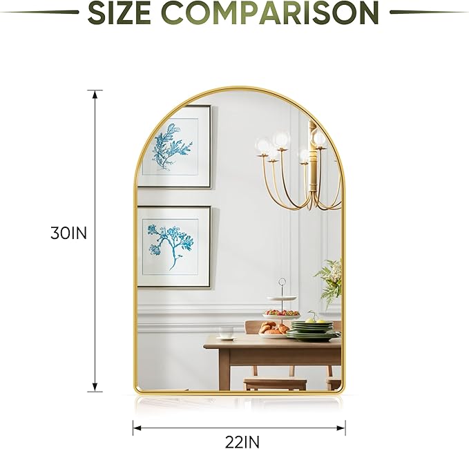 Suidia 22" x 30" Bathroom Mirror, Bathroom Vanity Mirror Metal Framed, Wall-Mounted Mirrors for Bedroom, Living Room, Entryway, Hallway, Gold, Arch Style