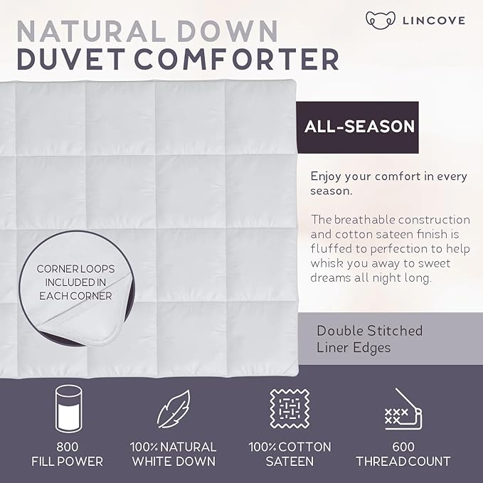 Lincove European Down Comforter King Size - Breathable, Ultra-Soft & Fluffy Comforter Filled with 100% Natural White Down, Luxury Hotel Collection All Season Duvet Insert with Corner Tabs