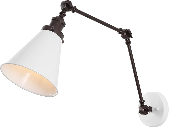 JONATHAN Y JYL7462C Rover 7" Classic Industrial Metal Adjustable Arm LED Wall Sconce, White/Oil Rubbed Bronze for Bedroom, Bathroom, Vanity