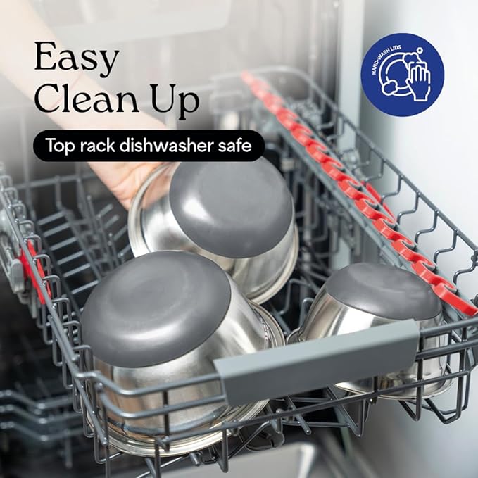 WHYSKO Stainless Steel Mixing Bowls with Lids Set - 5 Rustproof Metal Nesting Mixing Bowls for Kitchen, Meal Prep, Baking, Cooking, Storage - Includes 3 Grater Attachments, Dishwasher Safe