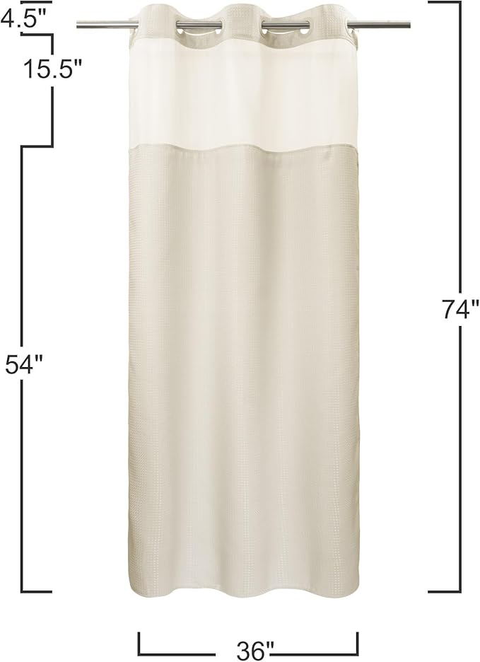 River Dream Stall Heavyweight No Hooks Required Dotted Waffle Weave Shower Curtain with Snap in Liner - 36W x 74H,Hotel Grade,Spa Like Bath Curtain,Graphite Cream