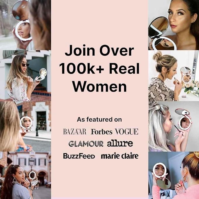 Fancii Taylor LED Lighted Travel Makeup Mirror, Rechargeable, 10x /1x Magnifying, Tru-Glow Light Technology, XL Large 5” Wide | Compact Mirror for Purses (Ruby Red)