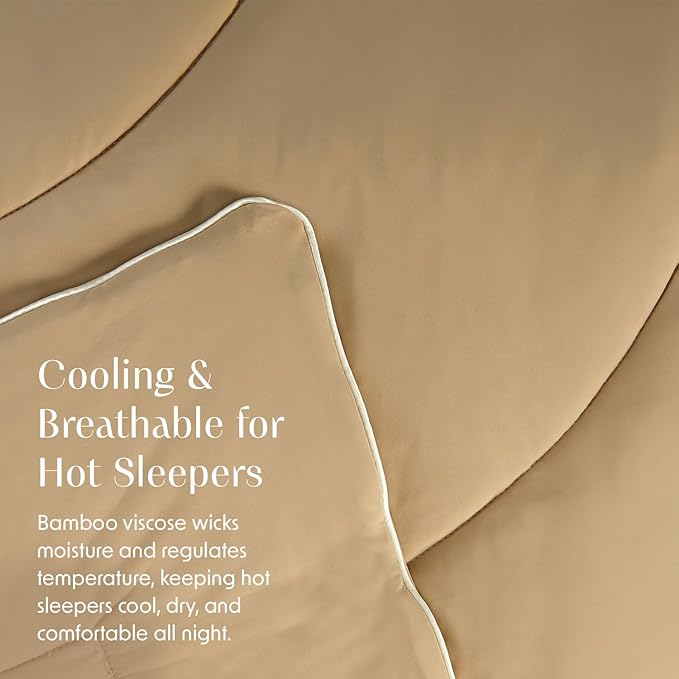 Springtree Home Luxury Viscose from Bamboo Blanket & Comforter | Viscose from Bamboo Comforter Queen Size -90" x 90" | Cooling Blanket | Breathable & Lightweight | Full/Queen - Oxford Tan