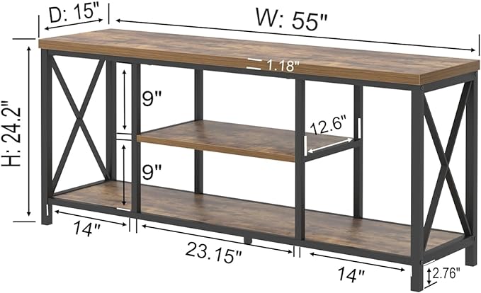 EXCEFUR 55 Inch TV Stand for Televisions up to 65 Inch, Modern Entertainment Center with Storage Shelves, Industrial Media TV Console for Living Room, Bedroom, Rustic Brown