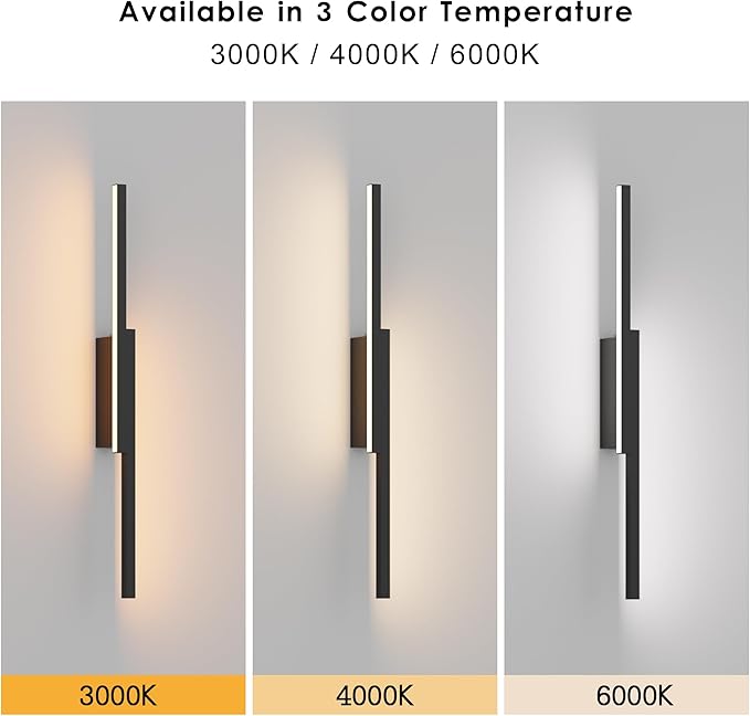 Aipsun 23.6inch Black Battery Operated Wall Sconce Set of 2, Rechargeable Wall Sconce Lighting Dimmable Wireless Wall Lights for Living Room,Bedroom