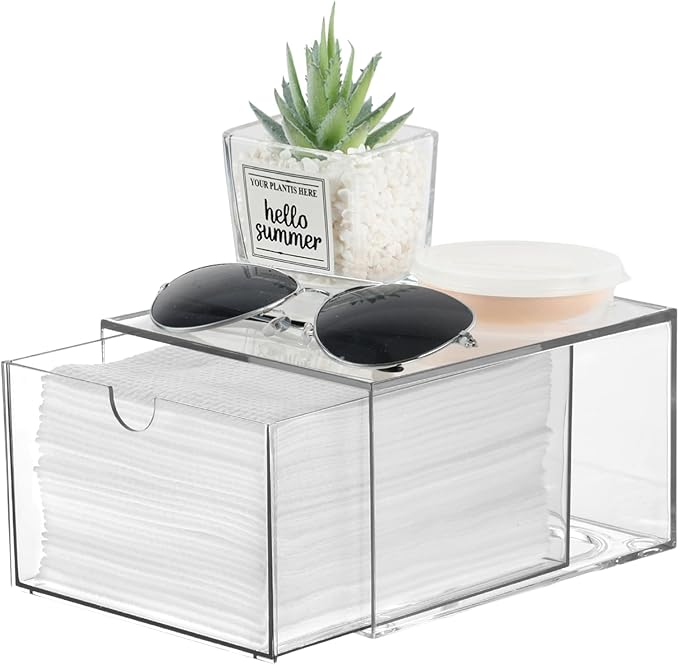 Disposable Face Towel Holder, Plastic Face Towels Storage Box with Drawer, Stackable Organizer for Clean Skin Club Face XL Towels, Towel Containers, Skincare Oragnizer for Vanity Bathroom Organization