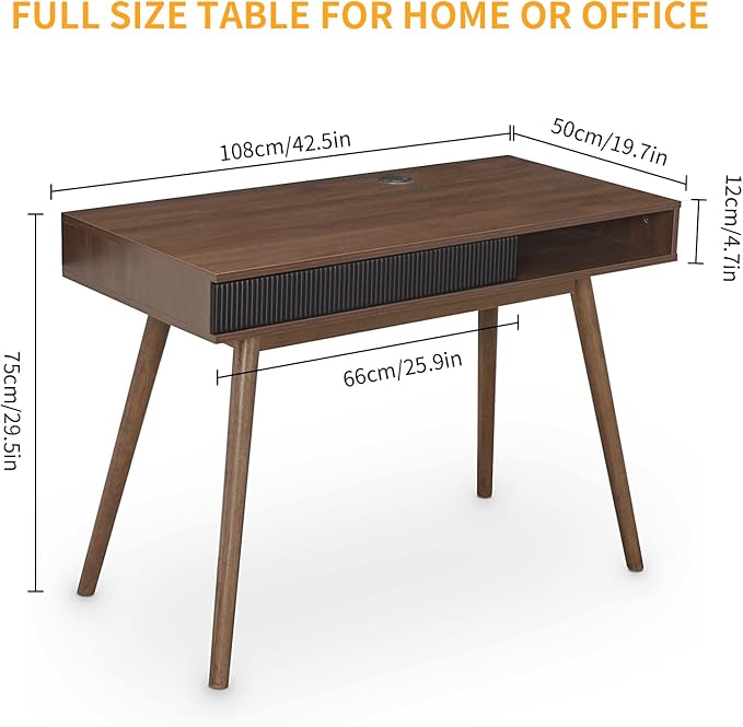 Artswish Mid Century Modern Office Desk with Drawer - Simple Writing Desk for Home Office, Walnut