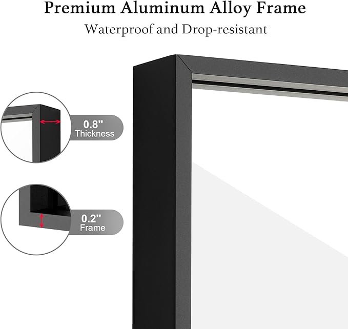 24x30 Inch Black Bathroom Mirror, Copper-Free Mirror, Aluminum Alloy Frame Vanity Mirror, Rectangle Wall Mounted Mirror, Modern Mirror for Bedroom/Living Room/Porch Horizontal or Vertical
