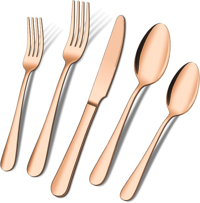 20 Piece Matte Copper Silverware Set, ENLOY Rose Gold Stainless Steel Flatware Cutlery Set for 4, Kitchen Utensil Set Service for 4, Include Knife Fork Spoon, Mirror Polished, Dishwasher Safe