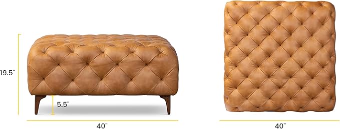 POLY & BARK Turin Ottoman with Wood Legs in Cognac Tan