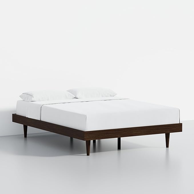 HavenWood Modern Solid Wood Platform Bed Base with Inset Wood Legs– No Box Spring Needed,Fast Assembly – Full Size in Walnut (No Headboard)