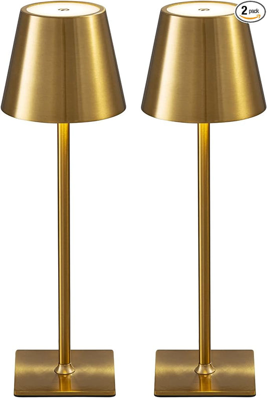 KDG 2 Pack Cordless Table Lamp,Portable LED Desk Lamp, 5000mAh Battery Operated, 3 Color Stepless Dimming Up, for Restaurant/Bedroom/Bars/Outdoor Party/Camping/Coffee Shop Night Light(Gold)