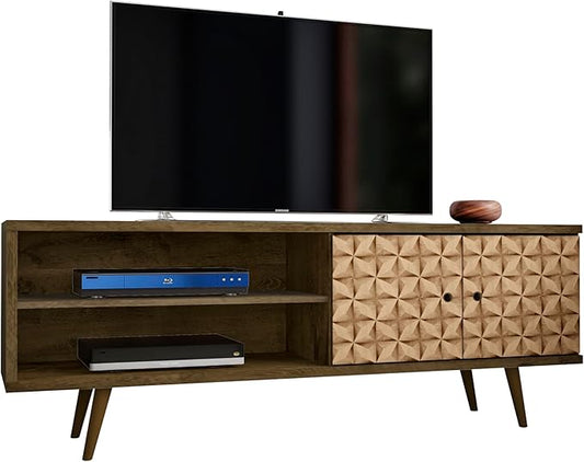 Manhattan Comfort Liberty Mid Century Modern TV Stand for Televisions up to 60 Inches, Bedroom and Living Room Entertainment Center with Storage, Shelves, and Cabinet, 63" Wide, Brown/3d Print