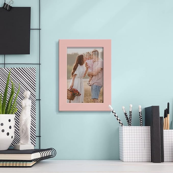 Renditions Gallery 4x6 inch Picture Frame High-end Modern Style, Made of Solid Wood and High Definition Glass Ready for Wall and Tabletop Photo Display, Pink Frame
