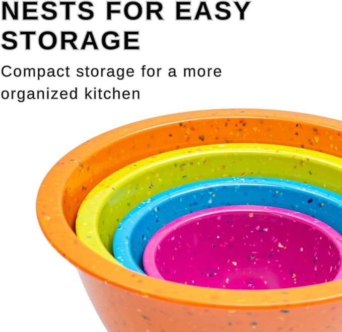 Confetti Nesting Mixing Bowls Set - 4-Piece Colorful Kitchen Bowls (18oz, 1.25QT, 2.5QT, 4QT) - BPA-Free, Dishwasher Safe, Space-Saving Design Vibrant Color