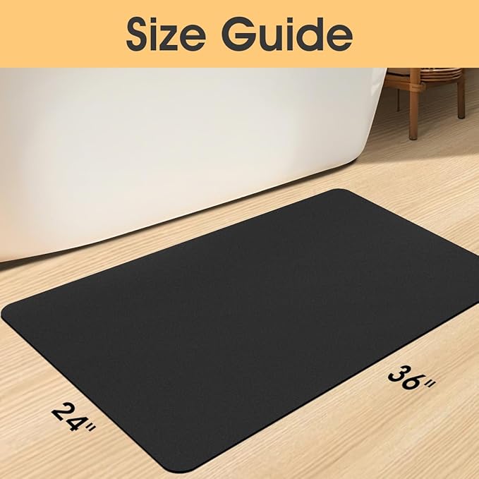 Ultra Thin Non-Slip Bath Mat Fit Under Door, Upgrade Backing Non Slip Bath Mat, Quick Dry Ultra Absorbent Bathroom Rugs, Machine Washable Bath Mats for Bathroom, Bathtub & Kitchen, Black, 36"x24"