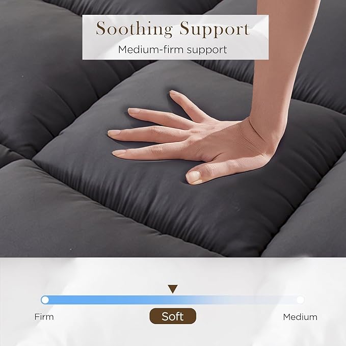 Thick Mattress Topper Full Size - Non-Slip Mattress Pad Cover for Back Pain Breathable Folding Sleeping Pad Machine Washable Mattress Protector (54x75 inch,Black)