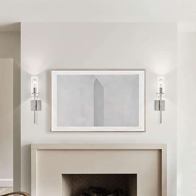 XiNBEi Lighting Bathroom Wall Sconces Set of 2, Modern 1 Light Brushed Nickel Wall Sconce with Clear Glass Indoor Vanity Sconces for Bathroom Hallway & Living Room