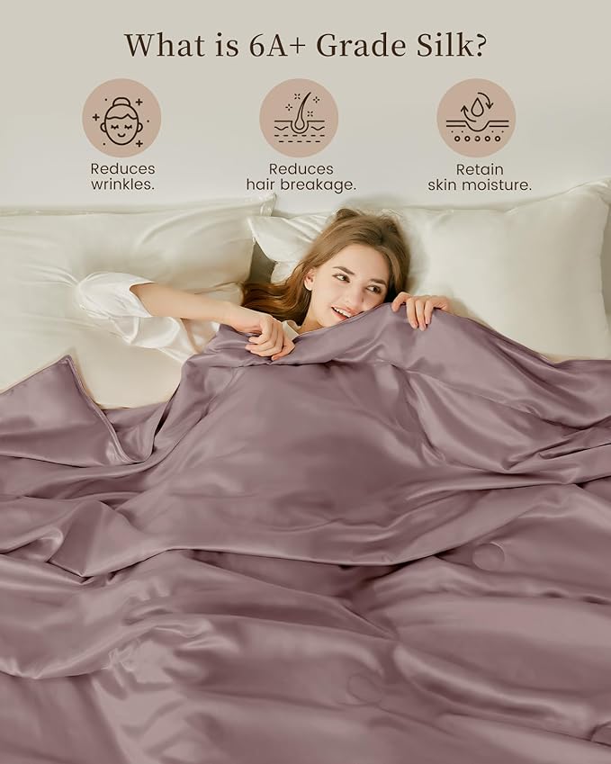 THXSILK Silk Blanket, 100% Mulberry Silk Cooling Throw, Soft and Lightweight Blanket for Bedroom, Sofa, Travel, All-Season (Purple, King)