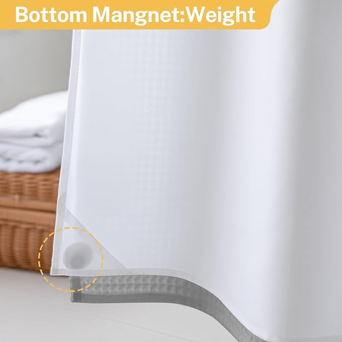 River Dream Extra-Long Waffle Weave Shower Curtain with Snap-in Liner,Cotton Blend Fabric Heavy Duty,No Hooks Needed Shower Curtain for Bathroom,Hotel Quality Shower Curtain Set,Grey,71x86 inches