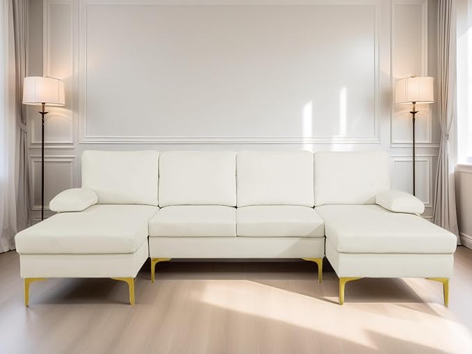 Modular Sectional Sofa, U Shaped Couch with Double Chaise, 6 Seat Comfy Sectional Couches for Living Room, Modern Lounge Modular Couch for Apartment, White