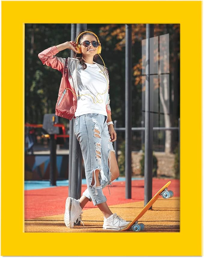 Renditions Gallery 6x8 inch Picture Frame High-end Modern Style, Made of Solid Wood and High Definition Glass Ready for Wall and Tabletop Photo Display, Yellow Frame