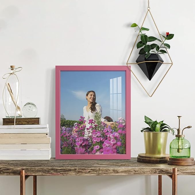 Renditions Gallery 11x14 inch Picture Frame High-end Modern Style, Made of Solid Wood and High Definition Glass Ready for Wall and Tabletop Photo Display, Hot Pink Frame