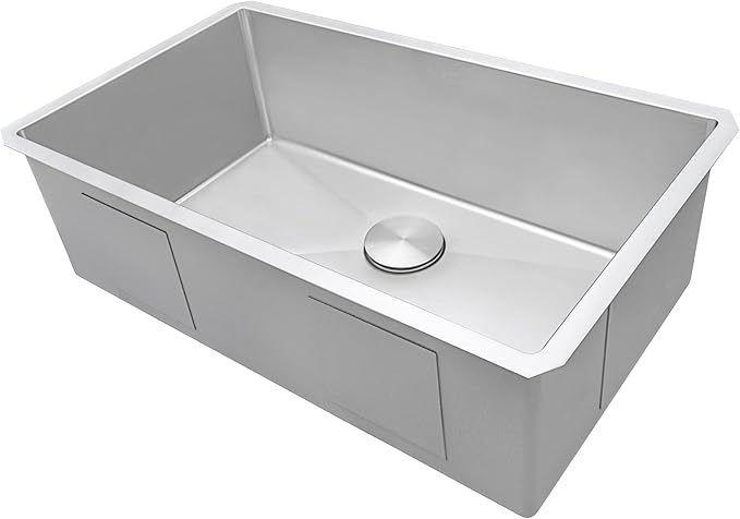 Ruvati 32-inch Rounded Corner Undermount Kitchen Sink Single Bowl – 16 Gauge Stainless Steel Kitchen Sink with Accessories and Brushed Finish hides scratches, Easy-to-Clean Undermount Sinks - RVH7400