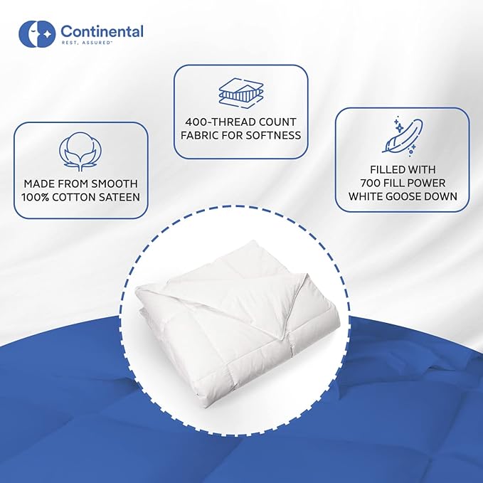 Serenity 700 Fill Power White Goose Down European Comforter - Hypoallergenic Fluffy, All Year Weight Blanket Bedding - Made in The USA - Queen 86 x 86 Inches(All Year Weight, Queen)