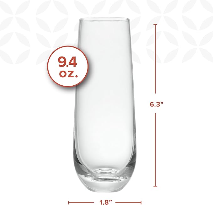 GLING [9.4 oz. Stemless Champagne Glasses Set of 4, Flute Crystal Glass Cups, Cocktail Glass Set - Great for Parties, Weddings and All Occasions