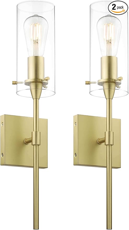 XiNBEi Lighting Brass Wall Sconce Set of 2, Modern Single Bathroom Sconces Wall Lighting Indoor Sconce Bathroom Lighting for Bedroom Vanity & Living Room