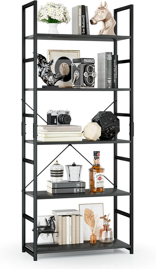OTK 5 Tier Bookshelf, Tall Bookcase, Office Shelf Storage Organizer, Modern Book Shelf for Living Room, Bedroom, and Home Office, Carbon