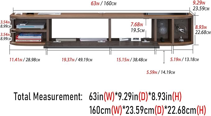 Pmnianhua Modern Floating TV Stand, 63'' Wall Mounted Under TV Shelf, Walnut