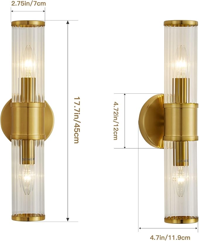 Wall Sconces Set of Two Gold Morden Wall Lamp for Bathroom Living Room Vanity Lights Fixture (Without Bulbs)