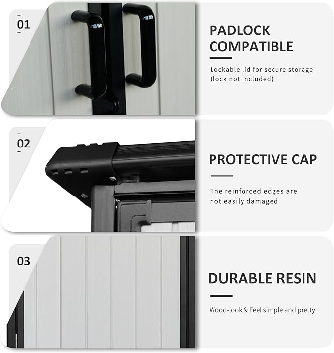 5x3 FT Resin Outdoor Storage Shed with Floor, Resin Cabinet with Lockable Doors, Waterproof Plastic Bike Tool Shed Easy to Install for Patio Furniture, Bikes, White