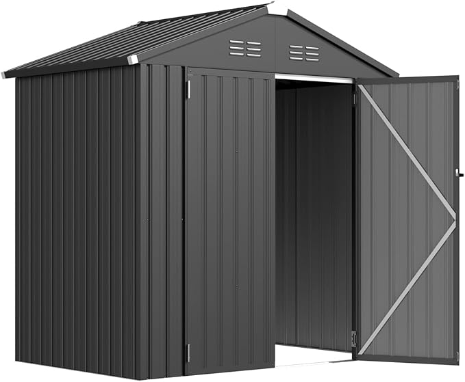 AECOJOY Shed 6' x 4' Storage Shed, Dark Grey Metal Sheds & Outdoor Storage Clearance, Utility and Tool Garden Shed with Lockable Doors for Backyard, Patio, Outside Use