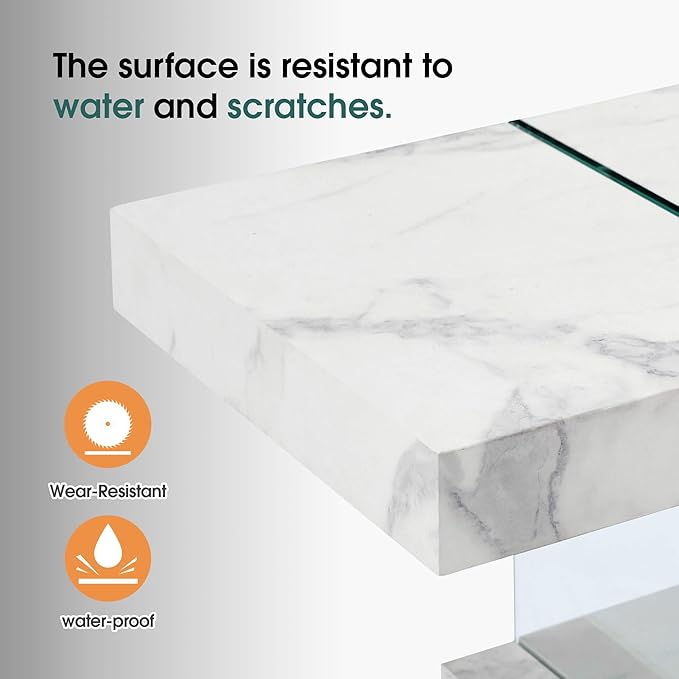 ivinta Glass Console Table with Storage Shelves, 3-Tier Modern Entryway Table with Hidden Drawer for Living Room Hallway or Entrance, 5104 (White, 39")