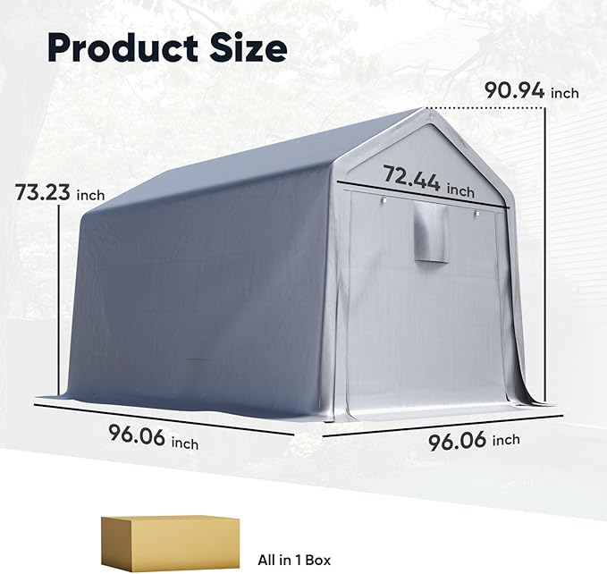 Quictent Heavy Duty 8x8FT Carport Shelter with Roll-Up Mesh Windows & Reinforced Frame, Portable Garage Canopy for Motorcycle Storage, Outdoor Equipment, Patio Furniture Cover - Silver Gray