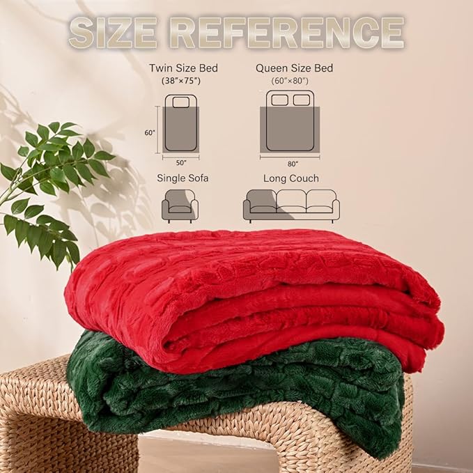 Krifey Oversized Faux Fur Blanket, Super Soft Cozy Blanket, Luxury Fluffy Throw Blanket Fuzzy Bed Throw, Plush Christmas Birthday Gifts for Women, Room Home Dorm Decor, Red, 50" x 60"