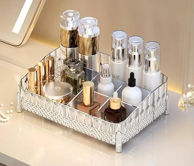 Luxury Makeup Organizer, Vanity Countertop Organizer, Elegant Makeup & Cosmetics Holder, Skincare Storage (Clear)