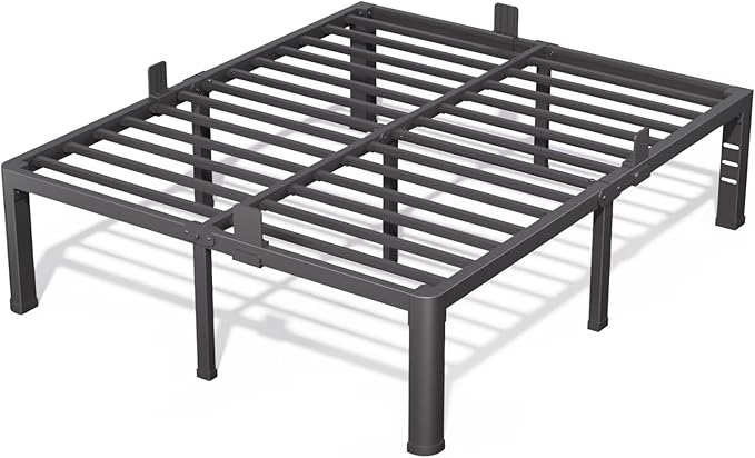 18 Inch California King Bed Frame with Rounded Corner and Headboard Hole Mattress Retainers 3500 lbs Heavy Duty Support Metal Platform Bed Frame Noise Free No Box Spring Needed Easy Assembly